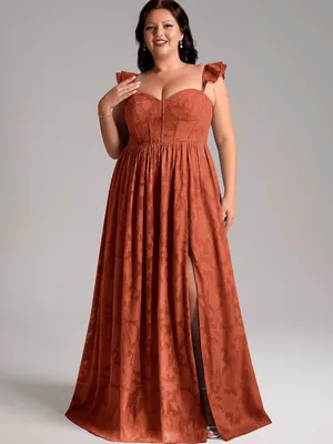Azazie Atelier Terracotta Floral Jacquard Maxi Dress Size 18 thumbnail 4