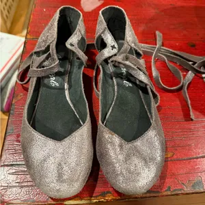 Free People Metallic Silver Lace-Up Ballet Flats thumbnail 6