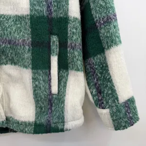Avec Les Filles Plaid Sherpa Shacket Green Ivory Oversized Jacket L thumbnail 3