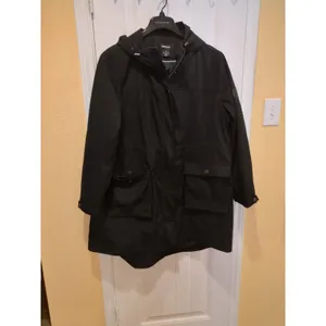 DKNY Womens Water Resistant Black Raincoat Hooded Parka Jacket, Size XXL thumbnail 6