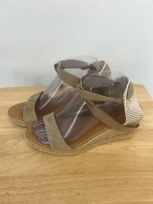 Anthropologie Maypol Spain Women LaceUp Beige Suede OpenToe Wedge Espadrilles thumbnail 4
