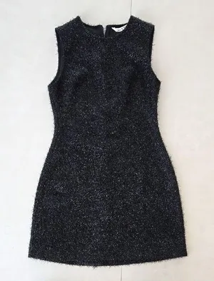 New Zara Elegant Vintage Look Black Sleeveless Fuzzy Dress thumbnail 3