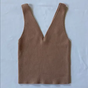 Abercrombie & Fitch Ribbed Knit Crop Tank Top Brown V-Neck Sleeveless Womens Med thumbnail 3
