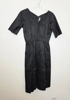 The Dressmaker Custom Dress Satin Brocade Floral Black Midi Fit N Flare Small thumbnail 1