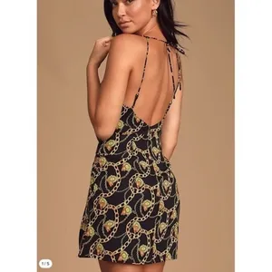 ASTR‎ The Label Mini Dress Chain Reaction Black Gold Chain Print Tie Back Small thumbnail 2