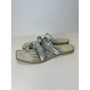 Dolce Vita Sandals Women 8 Silver Lizard Print Toe Loop Flat Slides thumbnail 3