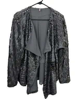Free People Jacket Womens Large Gray Sequin Open Front Draped Long Sleeve Party thumbnail 1