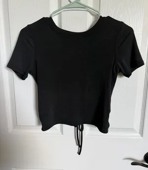Lululemon Open Back-Tie Short Sleeve Training Top Black Graphite Yoga Tee 2 thumbnail 1