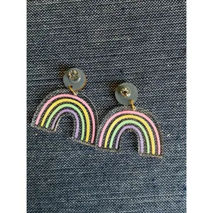 Rainbow Acrylic Dangle Earrings Pastel Pride Statement Earrings thumbnail 2
