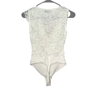NWT Popilush Lace Bodysuit‎ White Deep V Thong Shapewear Tummy Control Small thumbnail 5