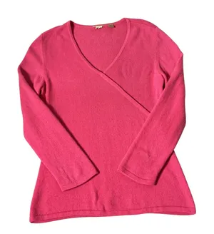 Caslon Cashmere Faux Wrap V-Neck‎ Sweater Womens S Pink Long Sleeve Ribbed Trim thumbnail 1