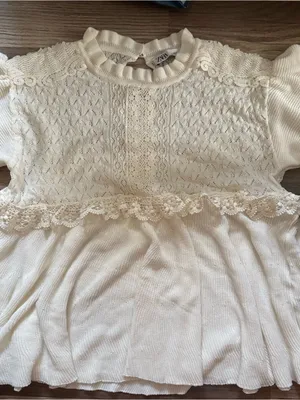 Zara Cream Lace Knit Top thumbnail 1
