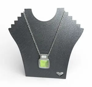 Elegant Silver Necklace with Green Pendant thumbnail 1