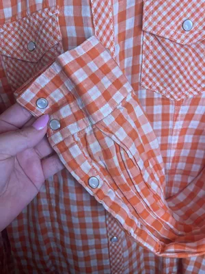 Harley Davidson Orange Gingham Snap Shirt‎ Embroidered Back Small thumbnail 9