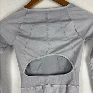 Free People Movement XS Good Karma Long Sleeve Long Sleeve Jumpsuit Ice‎ Grey thumbnail 6