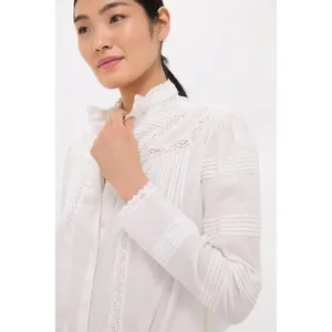 The Shirt Rochelle Behrens Priya Shirt XS White Linen Top Victorian Prairie Lace thumbnail 2