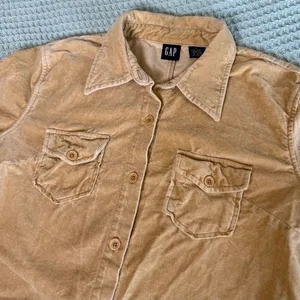 Vintage Y2K Gap Velvet Button Down Shirt Womens Large Tan Retro Top 100% Cotton thumbnail 1