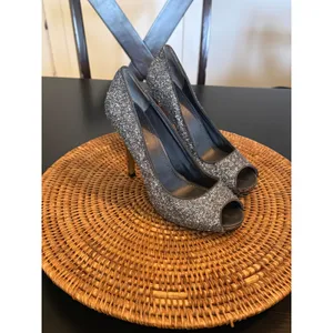 Nine West Silver‎ Glitter Peep Toe Pumps Metallic Stiletto Heels Womens 7.5M thumbnail 6