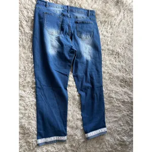Floral Applique Lace Trim Straight Leg Denim Jeans Blue 3XL Boho‎ Stretch thumbnail 6