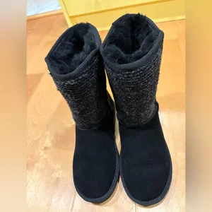 Minnetonka suede shearling snow boots black sz 9 thumbnail 2