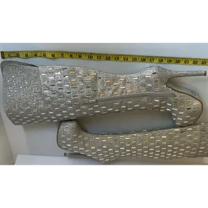 Shiekh Silver Rhinestone Over Knee High Heel Boots Women’s Size 6 Glam Party thumbnail 6
