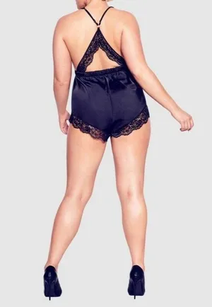 New Fox Royal Slinky Romper Black Womens Size XXS (12) Sexy Lace Strap Sleepwear thumbnail 3