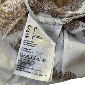 H&M Women Paisley Hi-Low Maxi Dress White Brown Boho Short Sleeve Size 2 | 0116 thumbnail 4