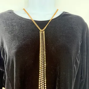 Gold Tone Rhinestone Harness Body Chain Necklace Y2K Glam Draped Festival Club thumbnail 2