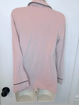 Soma Pink Knit Pajama Top Small Long Sleeve Button Up Black Piping thumbnail 10