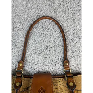 Patricia Nash Vintage Map Print Leather Satchel Handbag Brown Travel Tote thumbnail 7
