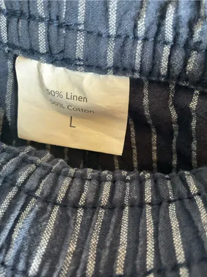 Women’s Blue & White Striped Linen Blend Wide Leg Pants Drawstring Lounge Size L thumbnail 6