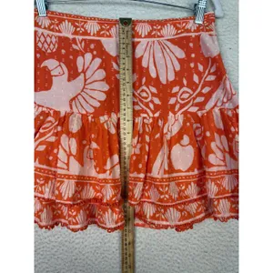 FARM RIO Medium Orange White Cotton Tiered Ruffle Mini Skirt Aztec Boho Festival thumbnail 6