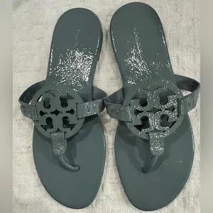 Tory Burch Soft Patent Leather Miller Sandals, Arctic Blue, Sz. 8.5 LIKE-NEW! thumbnail 7