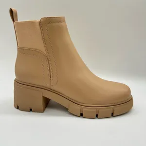 Vodvob Boots Womens 7.5 Tan Chelsea Fashion Lug Sole Ankle‎ Chunky Heel Boots thumbnail 3