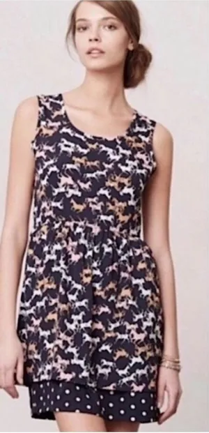 Anthropologie Porridge Petaluma Peep Hem Dress Navy Horse Print & Polka-Dot Hem thumbnail 1