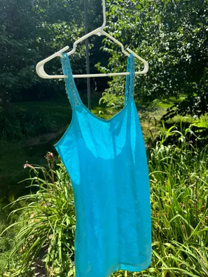 Blue Vintage Lace trim silky dress thumbnail 3