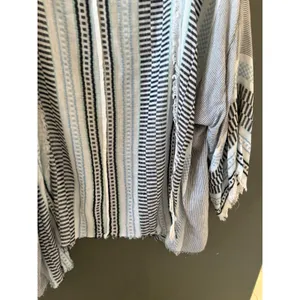 Natural Reflections Blue Striped‎ Frayed Kimono Wrap L/XL Coastal Cardigan thumbnail 4