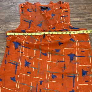 Edge Lightweight Sheer Printed Sleeveless Blouse Orange Blue Cream Size Large thumbnail 10