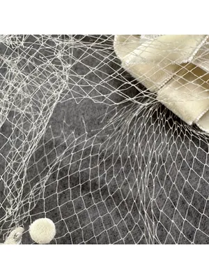 Vintage Ivory Bridal Veil with Velvet Ribbon Detail thumbnail 11