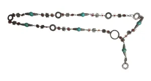 Silver Tone Faux Turquoise Red Floral Metal Boho Bohemian Chain Belt One Size thumbnail 1