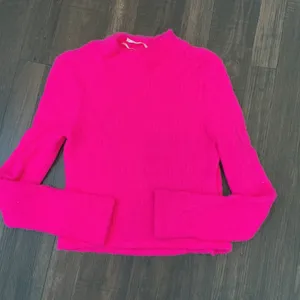 Anthropologie Eyelash Knit Mock Neck Sweater Hot Pink Fuzzy Ribbed Size M Cozy thumbnail 2