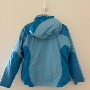L.L.Bean blue hooded rain jacket appears to be the Weather Challenger 3-in-1 thumbnail 2
