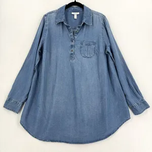 Liz Lange Maternity Target L Blue Chambray Lyocell Tunic Shirt Long Sleeve Chic thumbnail 1