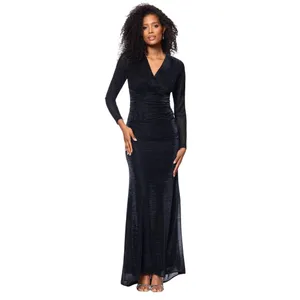 Betsy & Adam Ruched Surplice V Neck Long Sleeved Dress Black / Silver 16 thumbnail 10
