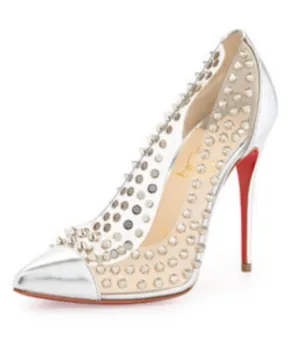 Christian Louboutin Metallic Silver Gloss Clear PVC Spike Me 100 Pumps Size 39 thumbnail 1