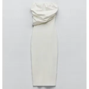 Zara White Bodycon ribbed tube dress with draped chest size small thumbnail 6