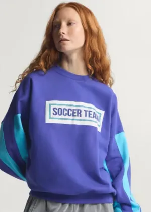 Adidas Soccer Teams Color Block Blue Crewneck Sweatshirt Oversized Womens Small thumbnail 1