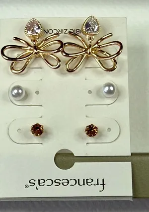 Francesca's Clear and Gold Faux Pearl & Rhinestone Stud Trio thumbnail 1