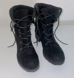 - Brash black lace up heel treaded boots with plaid trim size 7.5 thumbnail 3