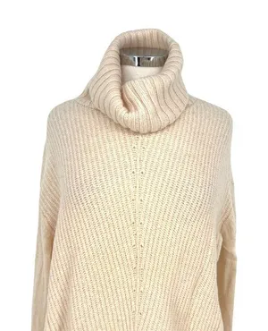 Anthropologie Moth Cream Cowl Oversized Wool Blend Ribbed Sweater Size Small thumbnail 1